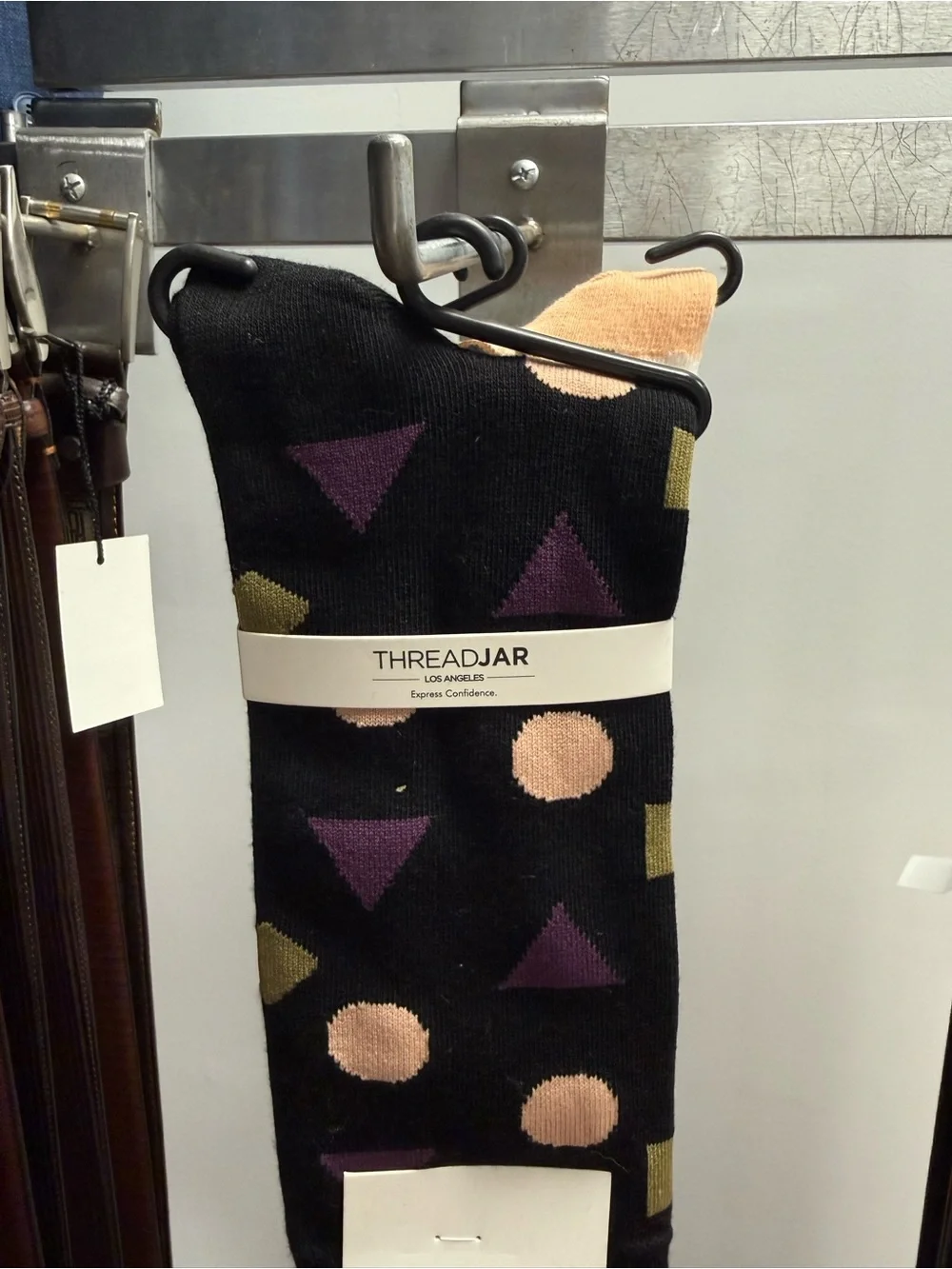 ThreadJar Men's Black Patterned Crew Socks - Purple, Pink, Olive